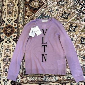 Valentino Purple Crewneck Sweater with VLTN Design 100% Virgin Wool